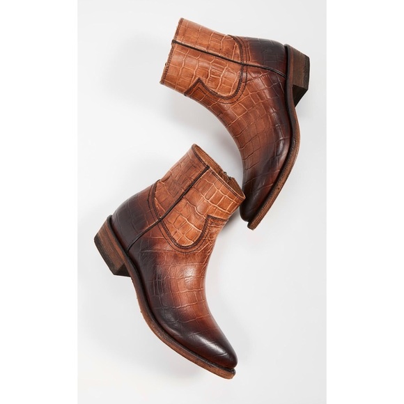 Frye Billy Croc Leather Inside Zip Ankle Booties - Picture 3 of 16